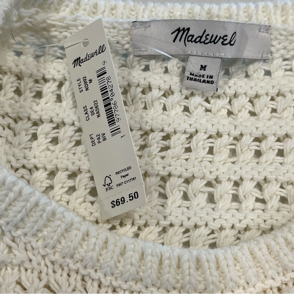 NWT Madewell Cream Crocheted Lightweight Cotton Sweater Tank Medium - Picture 7 of 12